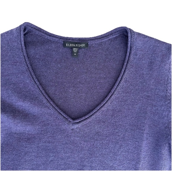 Eileen Fisher Merino Wool Sweater Size Medium Purple Lagenlook V-Neck Slit Side - Picture 5 of 14